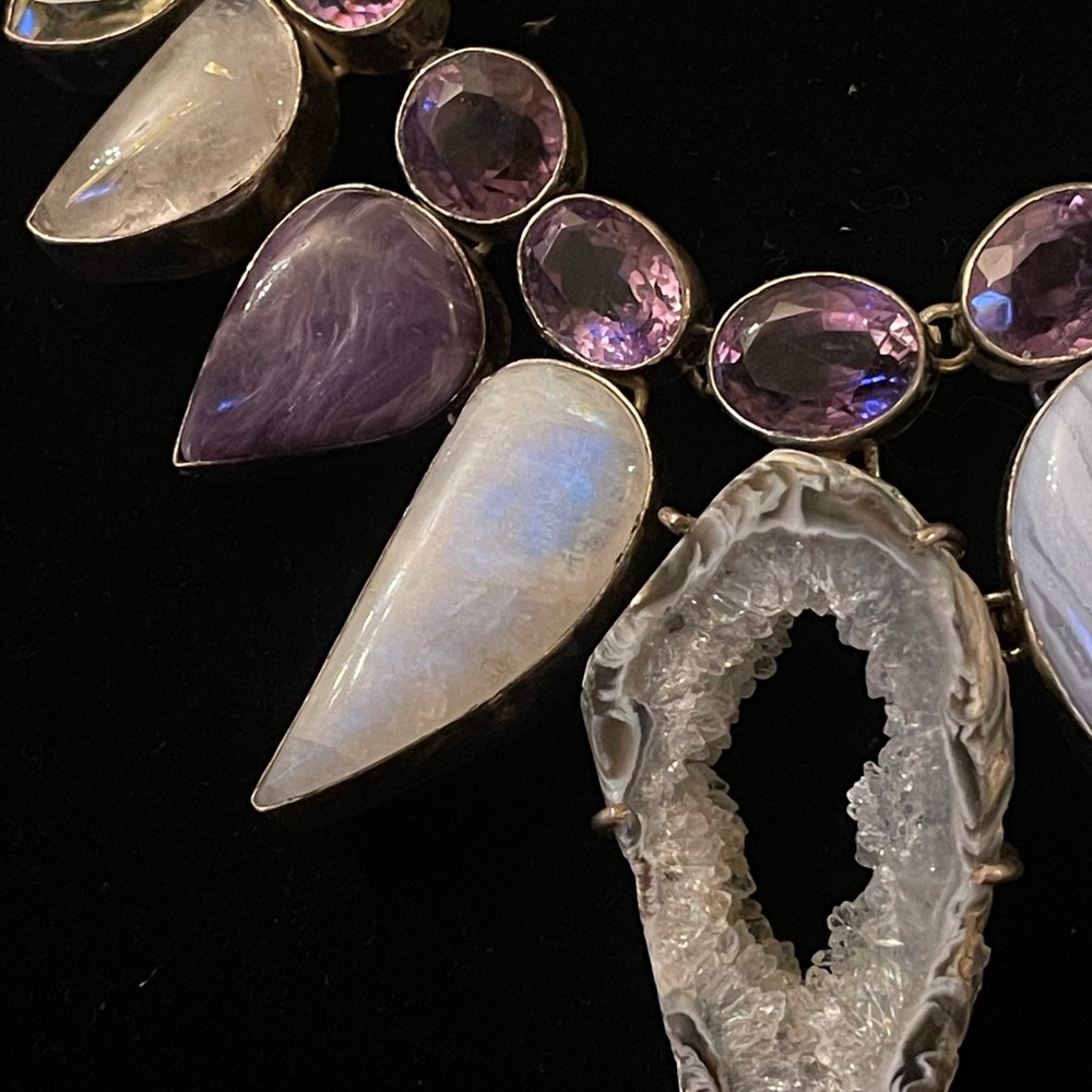 Silver Tone Necklace With Multiple Gem Stones 20” - image 3